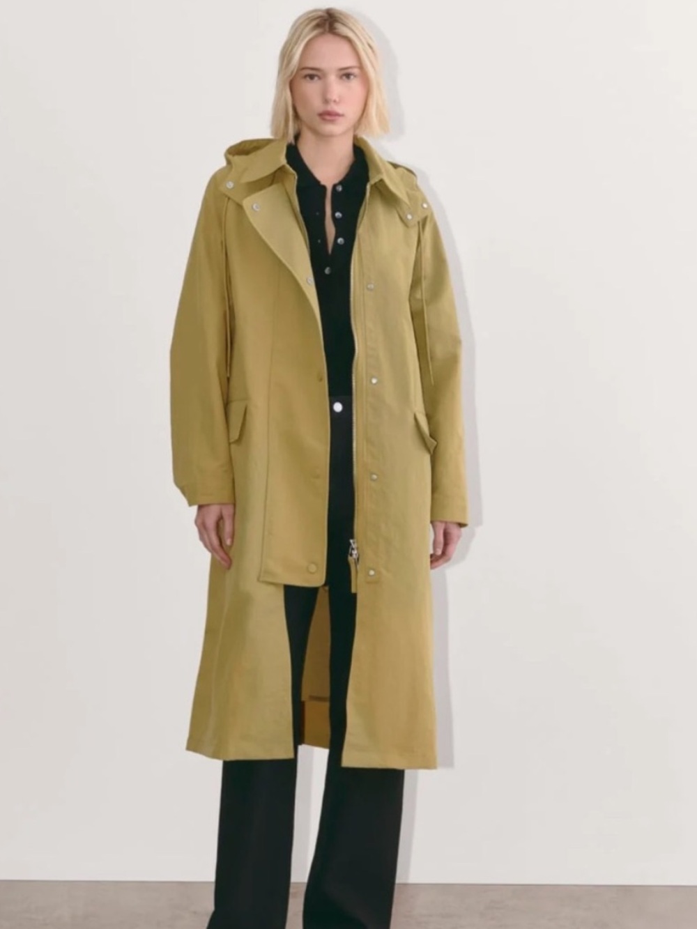 Everlane ReNew Anorak Trench Coat pistachio green Recycled Nylon Hooded Parka L
